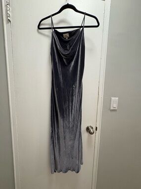 Gray Velvet Cowl Neck Maxi Dress